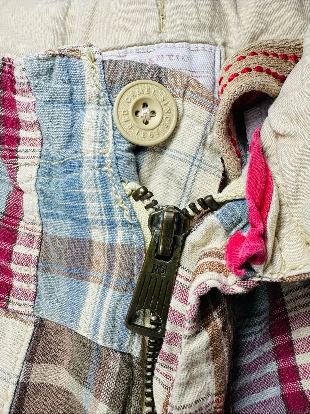 RED CAMEL MADRAS PATCHWORK PLAID SHORTS MEN 32 COASTAL PREP NANTUCKET 90s-2010